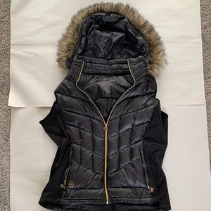 Michael Kors Womens Down Faux Fur Hood Puffer Vest